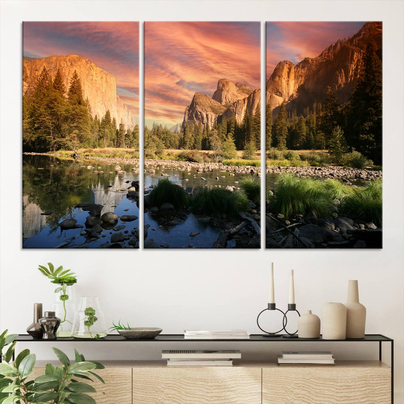 31199457-MGV-CV-36X24-Yosemite Valley Canvas Wall Art, Framed El Capitan Art Picture Print, Sunset Sky Perfect Vibrant Western Decor