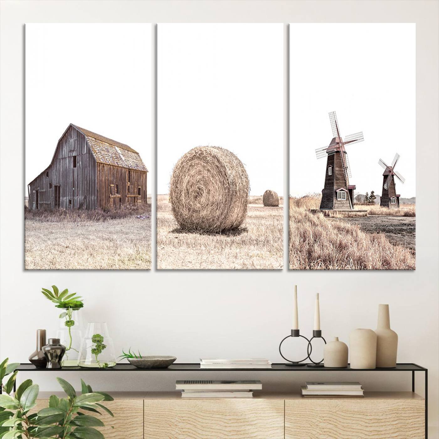 94971-MGV-CV-60X30-3P-Farm Prints Set, Set of 3 Farmhouse Wall Art, Country House Decor