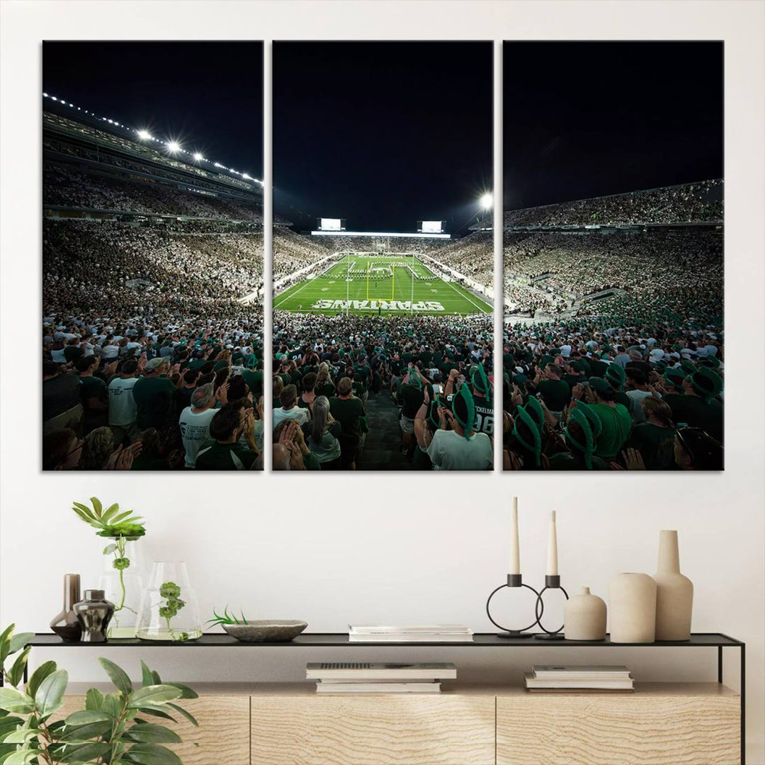 Michigan State Spartans Football Team Print - East Lansing Spartan Stadium Wall Art Canvas Print