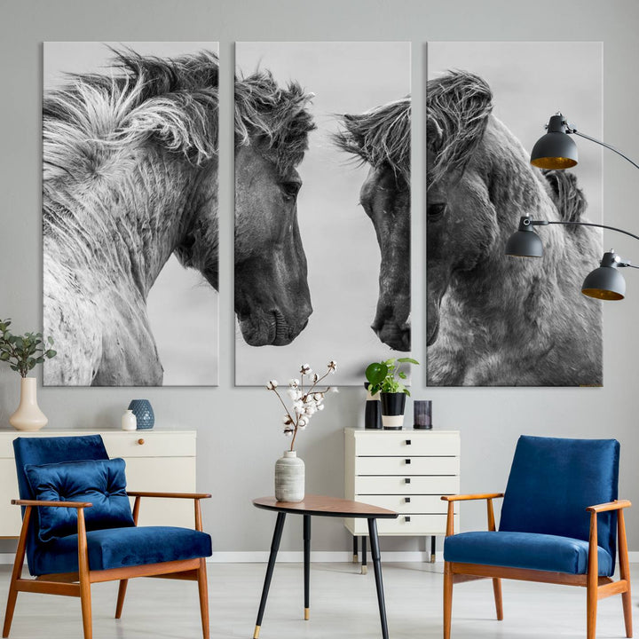 The White Horses Wall Art Canvas Print adorns the dining area wall.