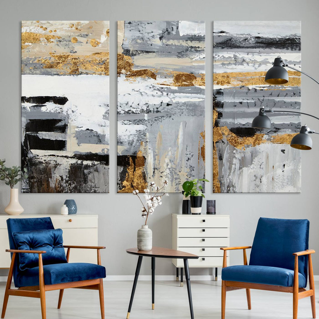 The Abstract Painting Canvas Wall Art in gray tones radiates modern elegance.