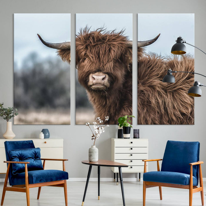 Fluffy Highland Cow Wall Art Canvas Print.