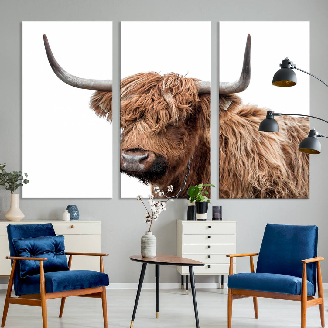 Self Portrait of Highland Cow Canvas Wall Art Print with UV coating.