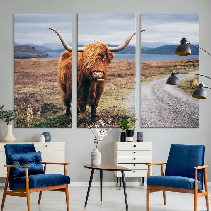 The Longhorn Highland Cow Canvas Wall Art is prominently displayed.