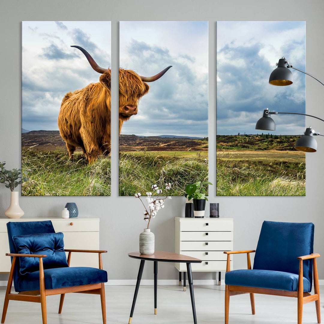 Highland Cattle Canvas Print: A minimalistic touch for any setting.