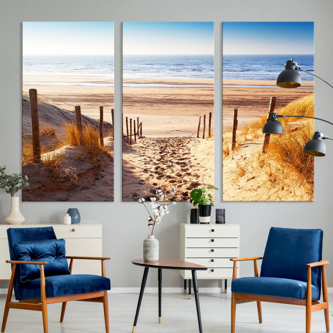 Serene Beach Path Canvas Art, Giclee Canvas Print with Gallery Wrap, Coastal Sand Dunes Wall Art Featuring Canon Print Quality