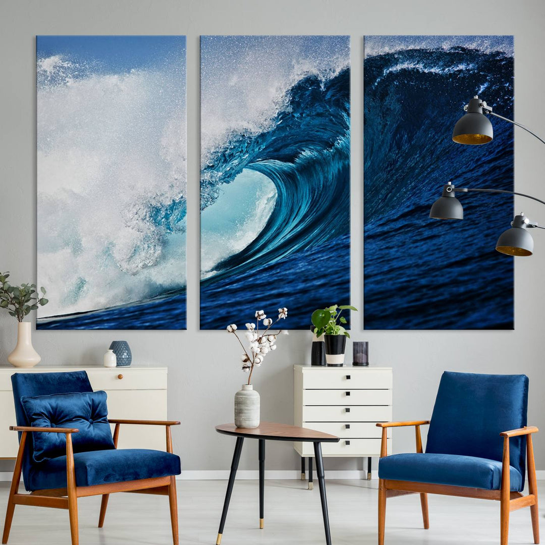 Ocean Wave at Sunset Canvas Art, Large Wall Print of Vibrant Water Waves, Coastal Art for Living Room and Dining Room Decor