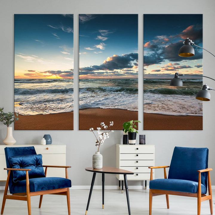 Ocean Beach Wall Art Canvas Print hangs prominently.