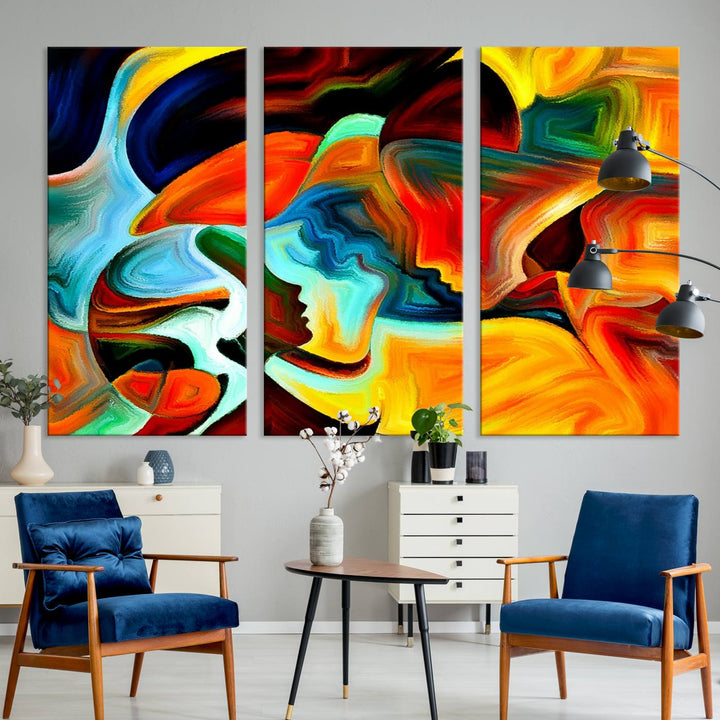 The kitchen wall features the Human Love Figures Abstract Wall Art Canvas Print.