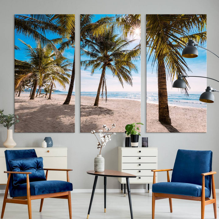 The Palm Beach Tropical Island Canvas Print is perfect wall art for a sunny beach vibe.