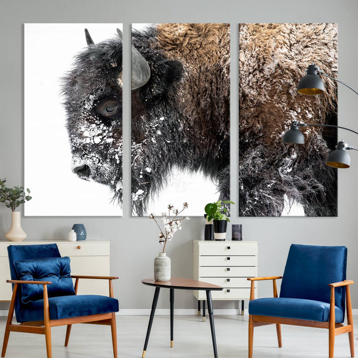 The American Bison Wall Art Print is prominently displayed on the wall.