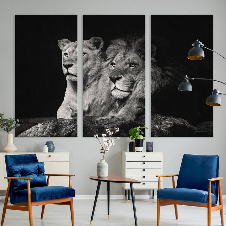 The Lion Couple Canvas Wall Art Print hangs prominently.