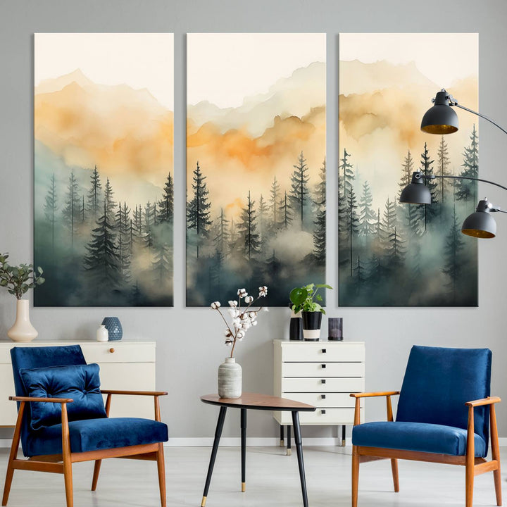 Abstract Forest Print - Mountain Wall Art showcasing a captivating design.