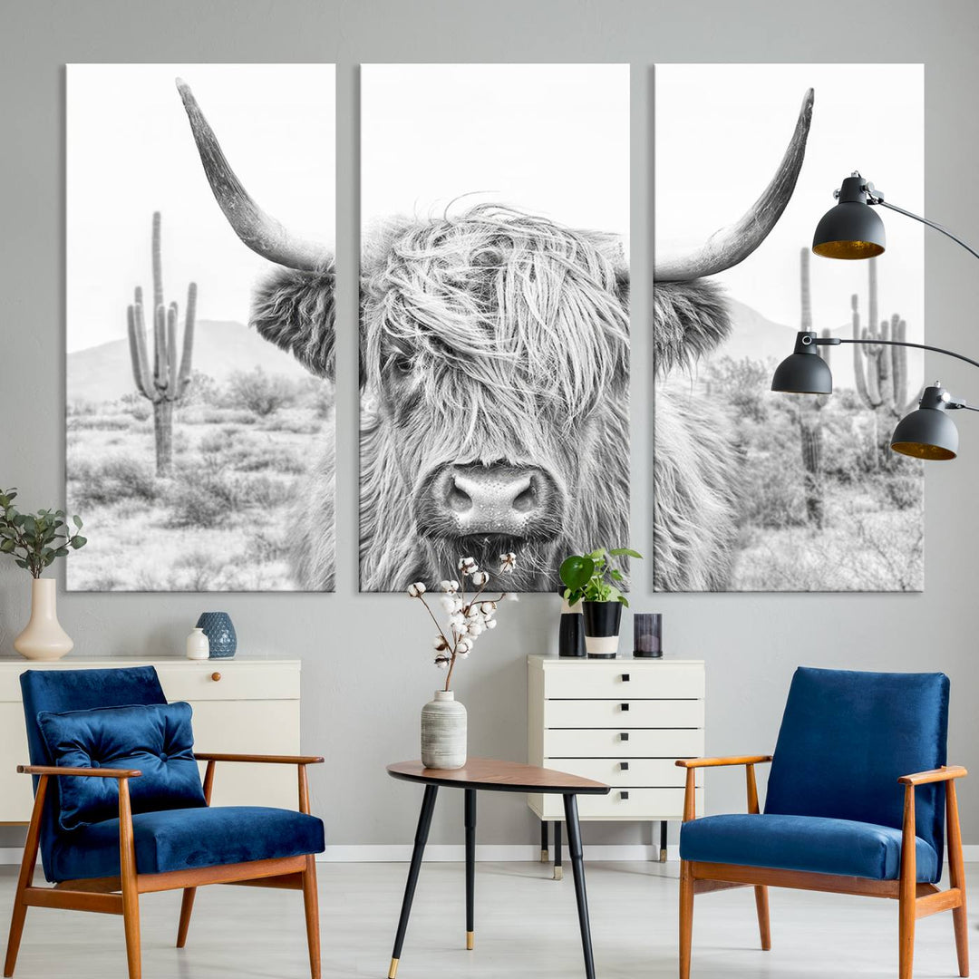 Enhance your kitchen with the Rustic Charm Cow Longhorn Bighorn Wall Art Canvas Print.