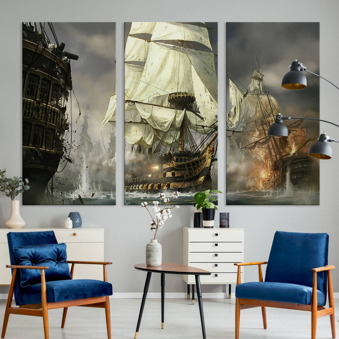 Featuring a dramatic Pirate Ship War Wall Art Canvas Print.