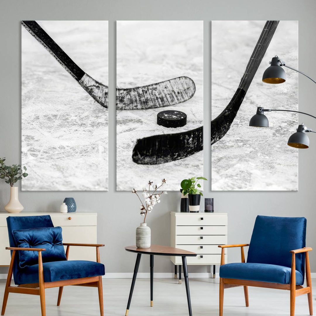 The dining room showcases Winter Ice Hockey Sport Canvas Art.