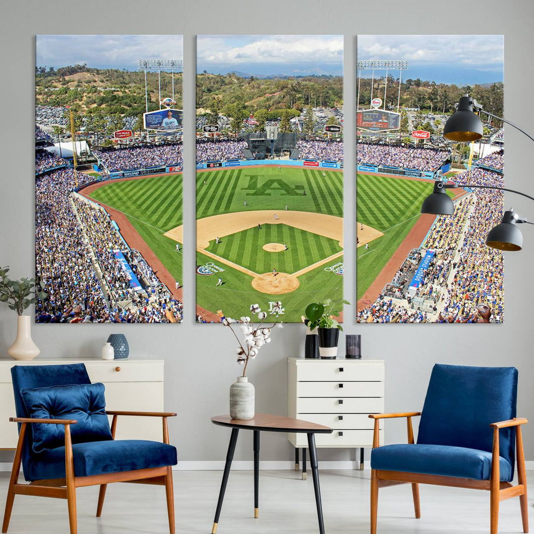 Aerial view of a sunny game day at Citi Field, captured in a 3-panel canvas print wall art.