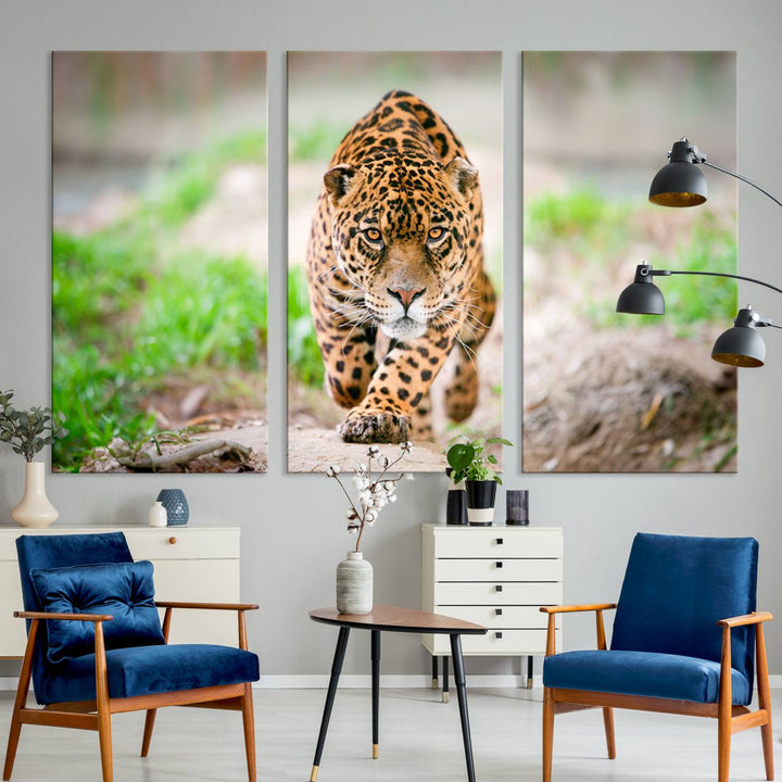 Leopard on the Prowl is a large canvas showcasing a captivating scene.