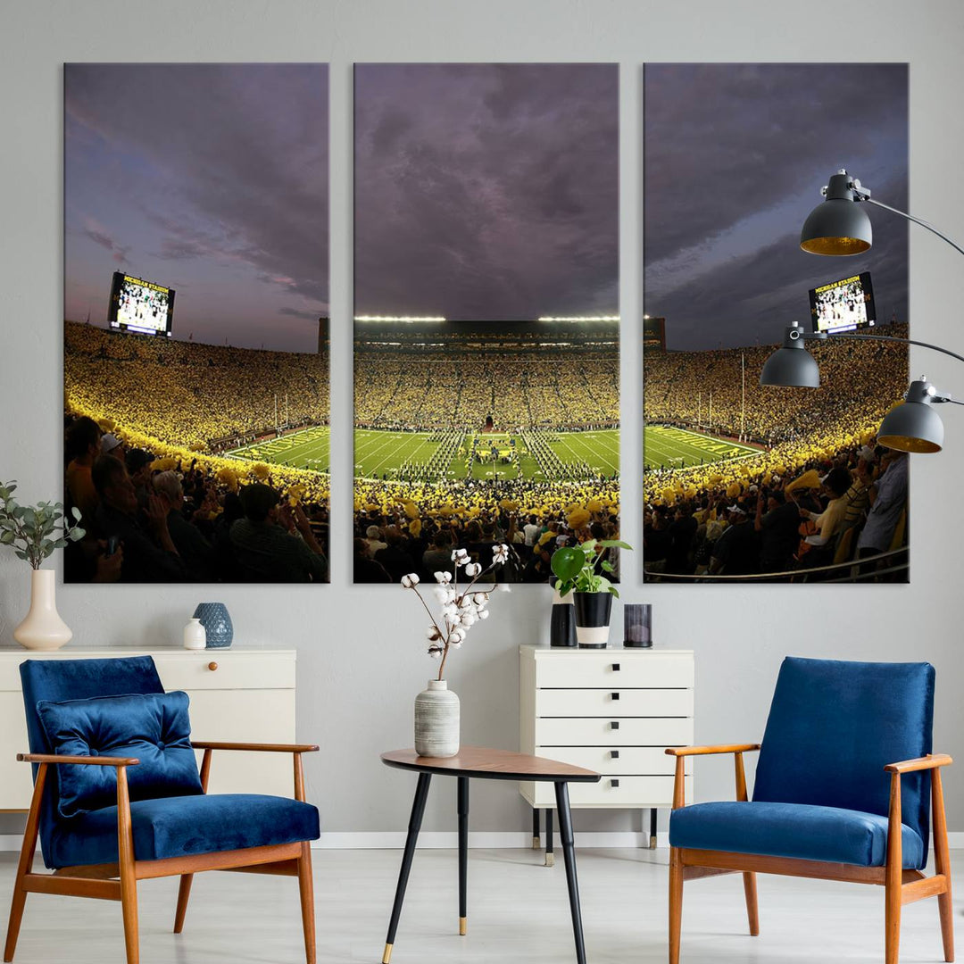 Michigan Stadium Wall Art Canvas Print of a night game by the Wolverines.