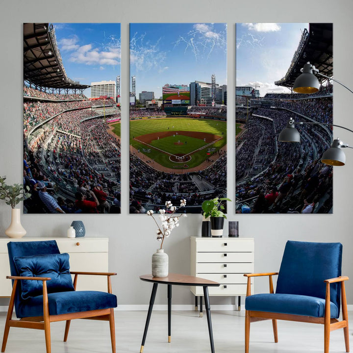 Truist Park Stadium Triple Canvas: Atlanta Braves Game Day Sky—Perfect Decor!.