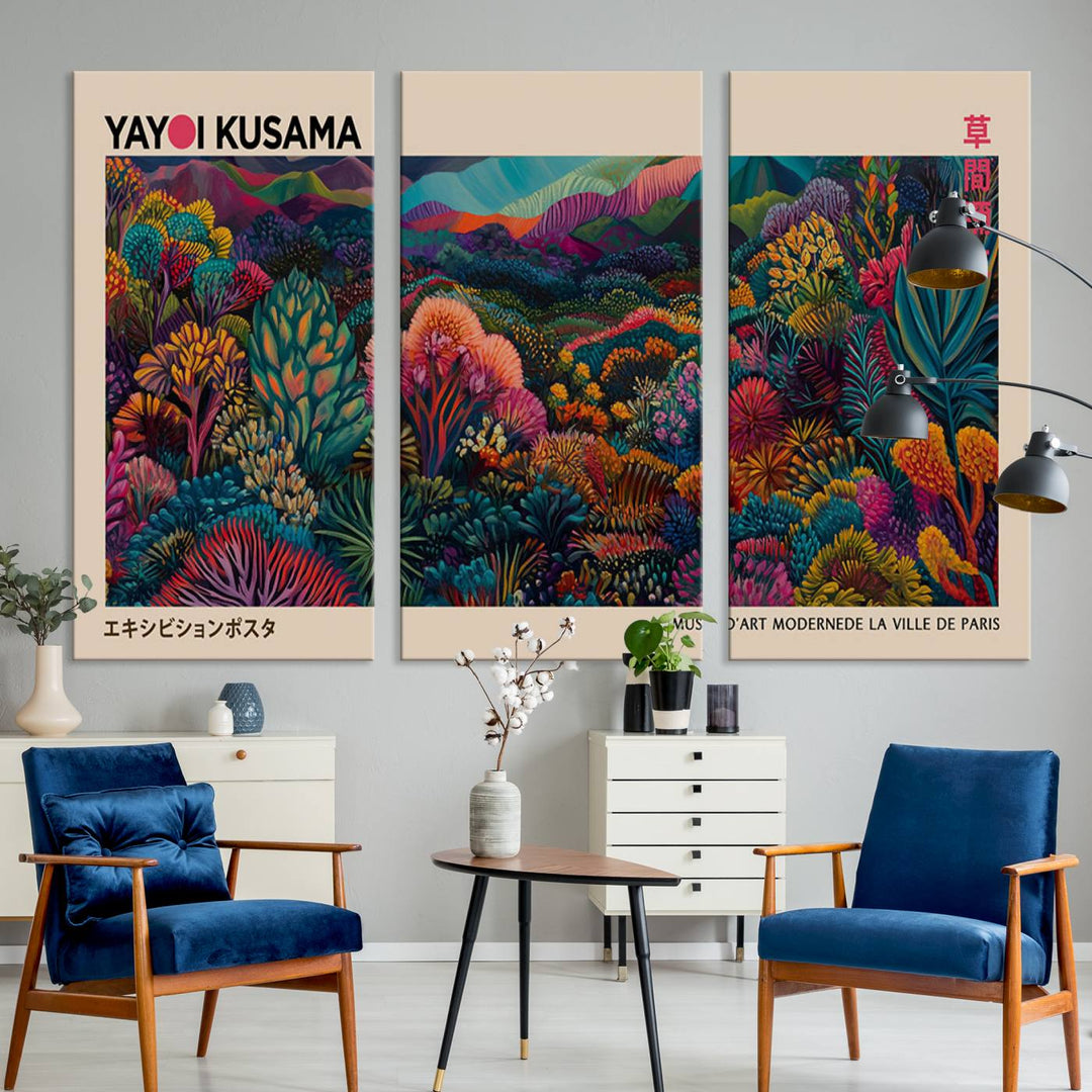 The Yayoi Kusama Wall Art Canvas Print features Japanese Wabi Sabi aesthetics.