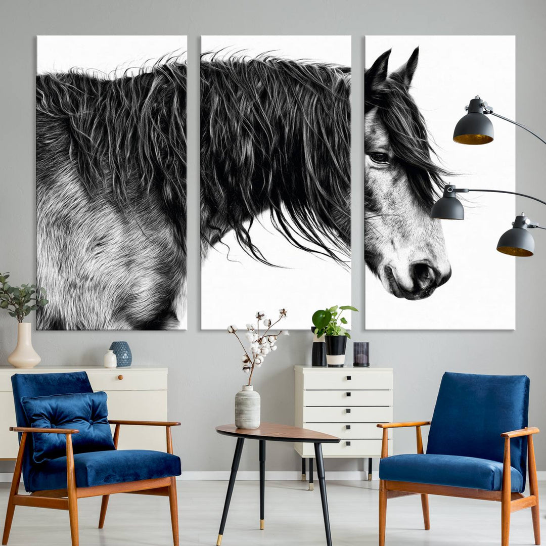 Black Horse Wall Art Canvas Print for farmhouse decor on the kitchen wall.