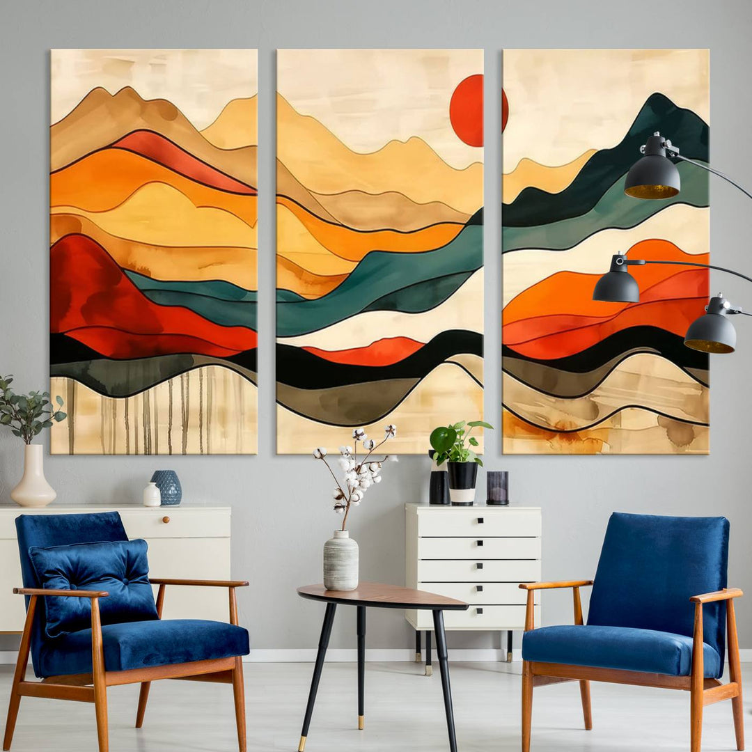 Triptych of Mid Century Mountain Wall Art.