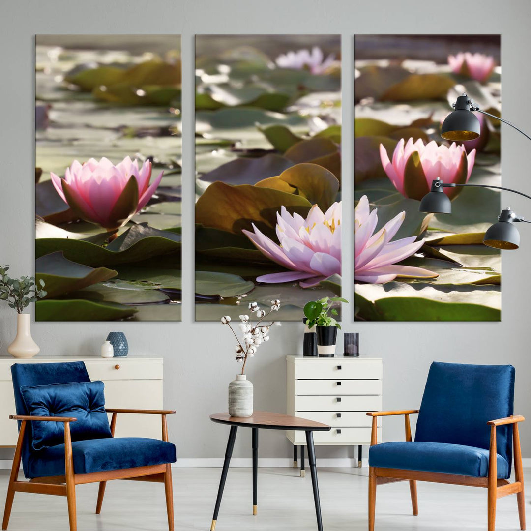 The dining room features the Water Lily Large Canvas Print.