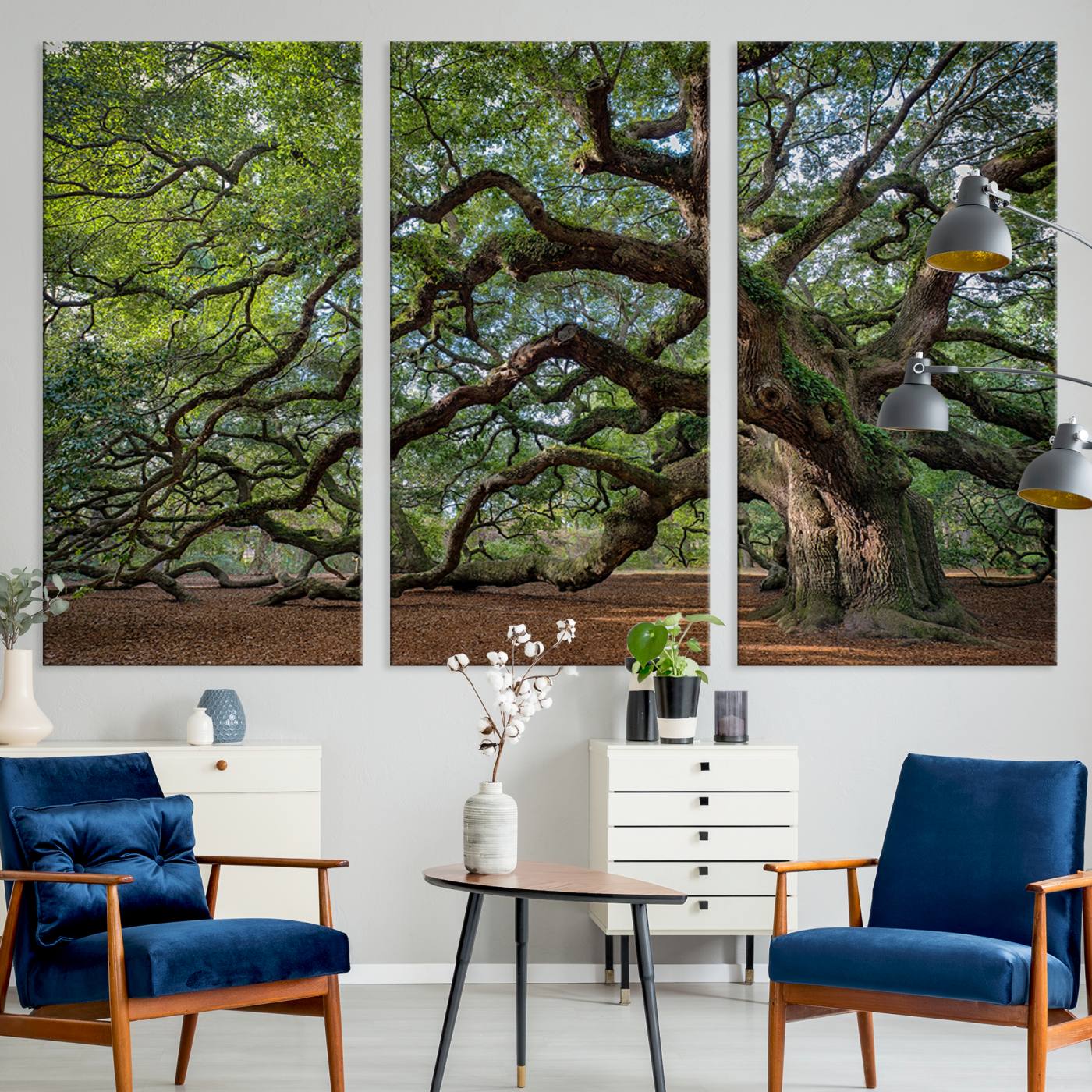 Canvas of the Angel Oak tree with sprawling limbs and mossy bark, ideal for earthy natural or rustic southern-inspired decor.