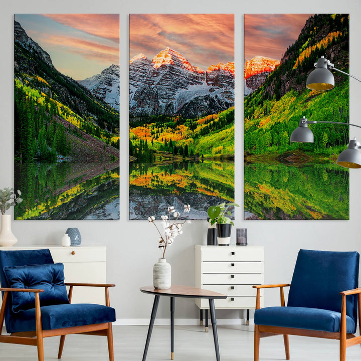 Maroon Bells Lake Wall Art Canvas Print – Majestic Colorado Mountain Landscape, Autumn Reflection, Multi-Panel Framed Artwork for Home, Office Decor