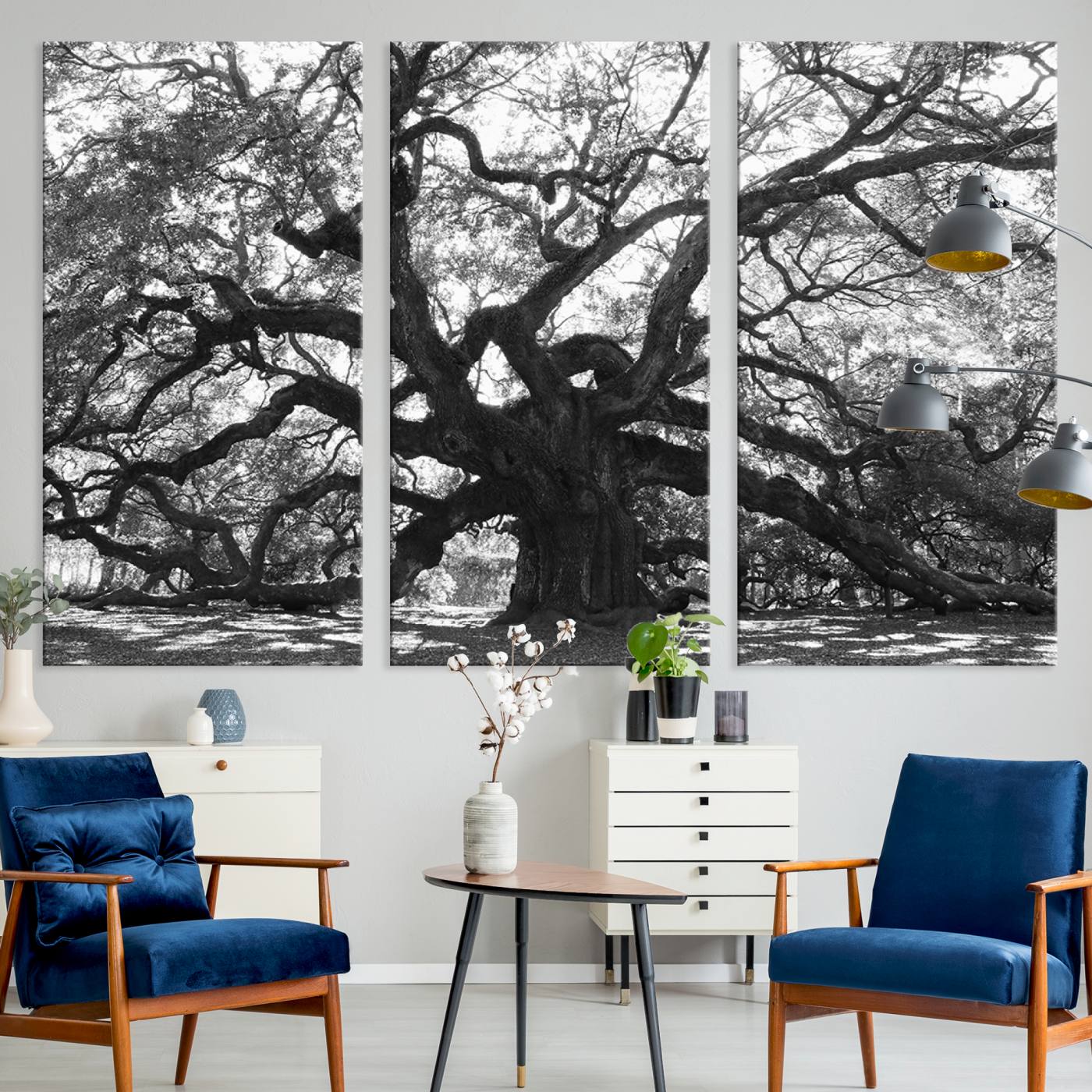 Ancient Oak Wall Art Canvas Print, Framed Twisted Branches Art Picture Print, Gnarled Tree Perfect Moody Nature Decor