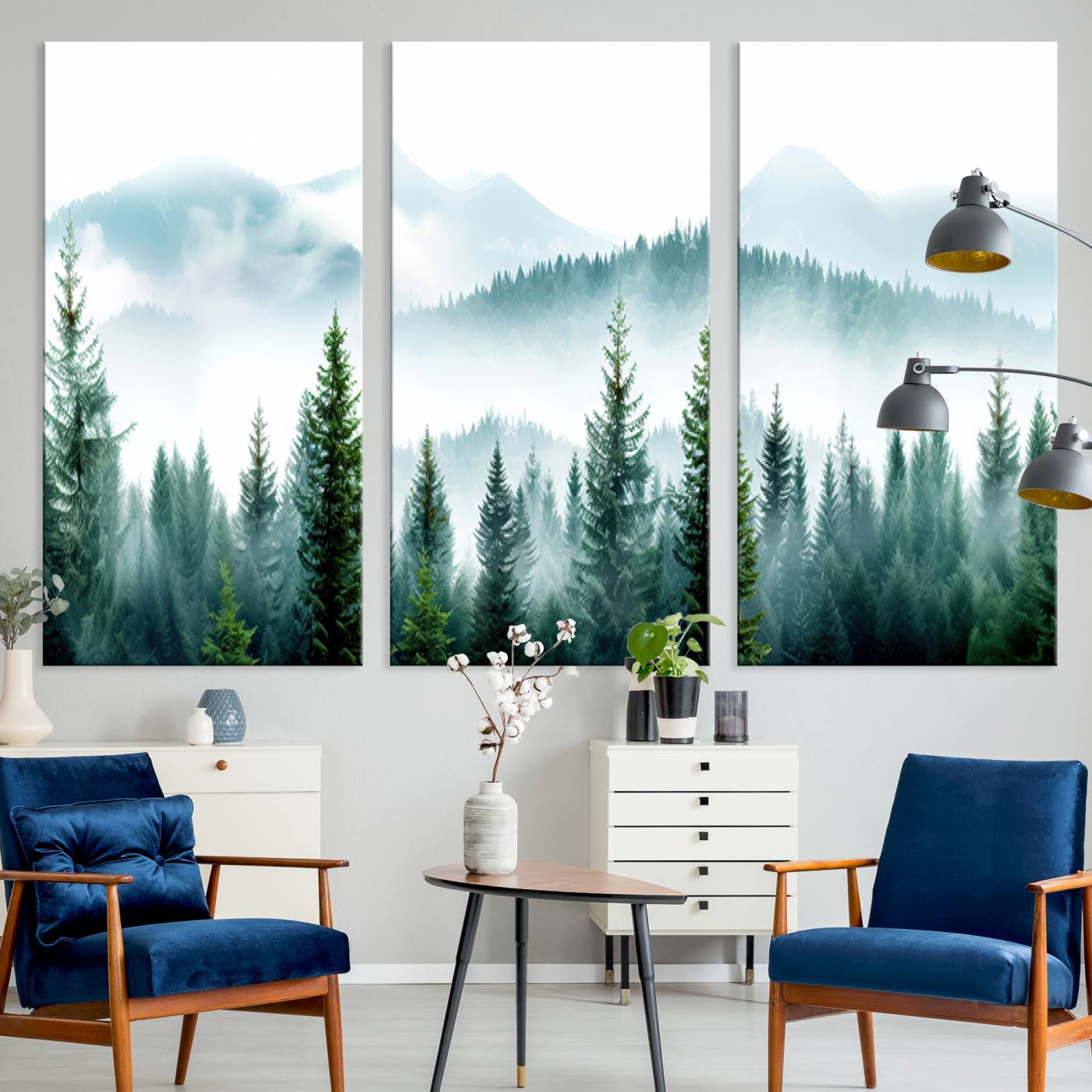 16716676-MGV-CV-36X24-Pine Forest Wall Art Canvas Print, Framed Misty Mountains Art Picture Print, Foggy Trees Perfect Moody Forest Decor Artwork