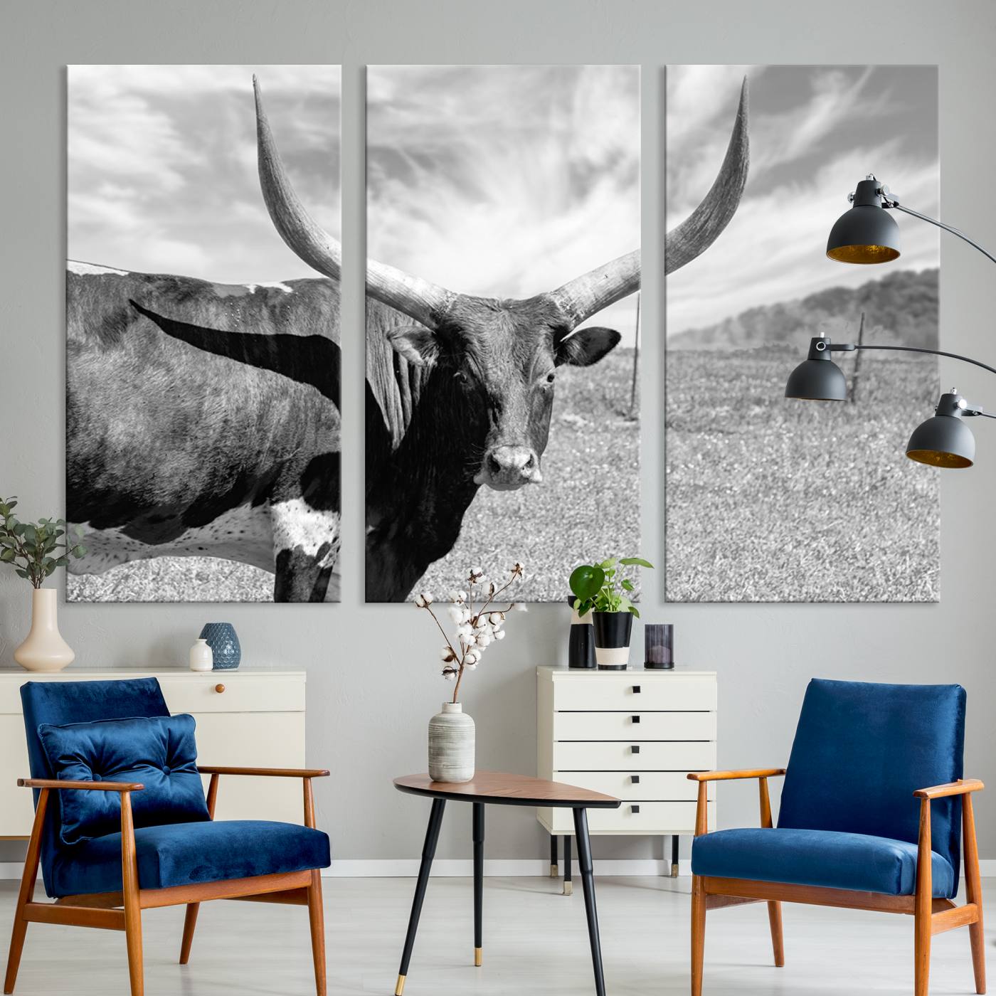 30017-MGV-CV-60X40-3P-Cattle Wall Art Longhorn Cow Canvas Print