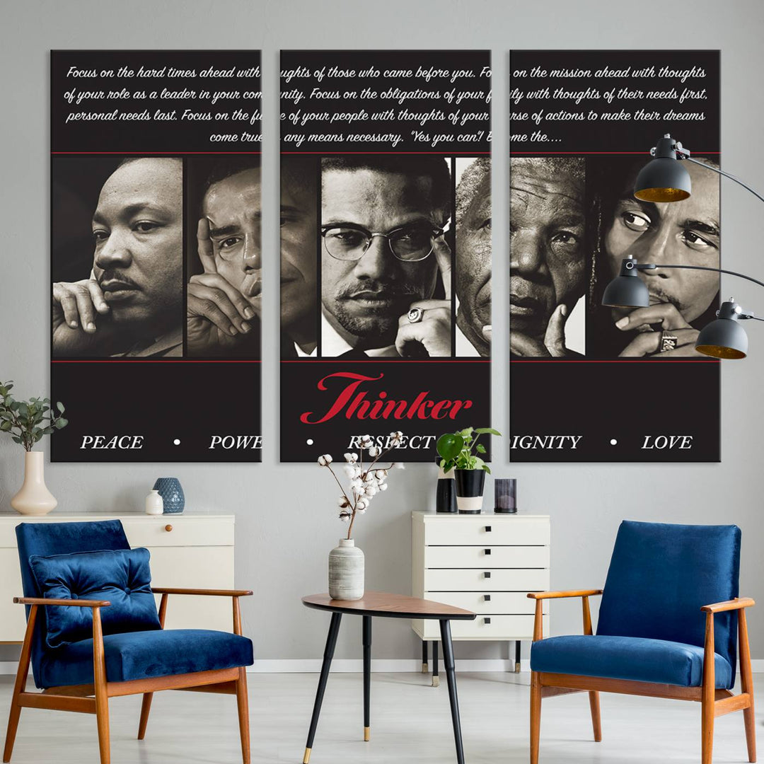 The Thinkers of Wall Art Canvas Print features icons of peace, power, and respect; it is framed and ready to hang.