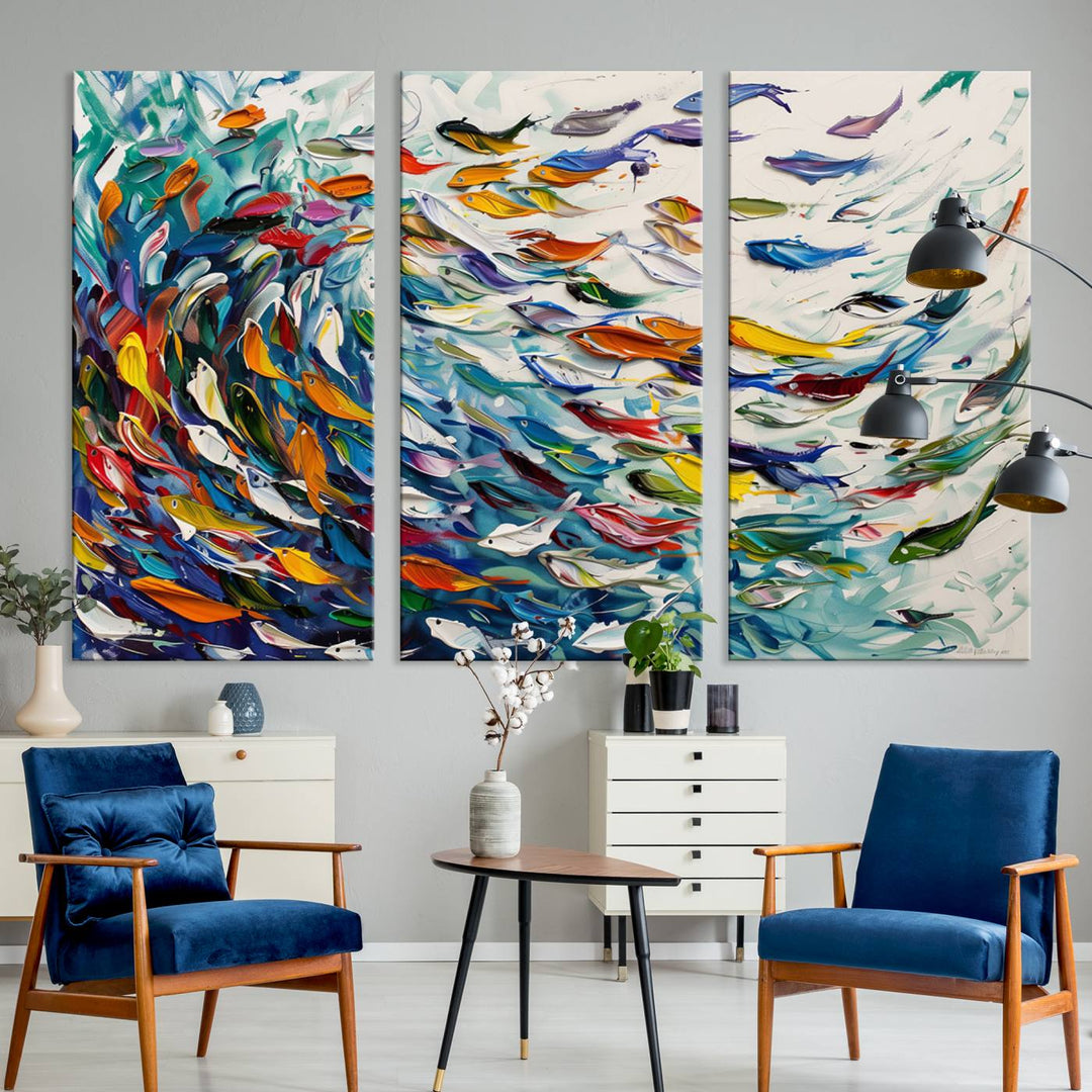 Abstract Fish Shoal Wall Art Canvas Print