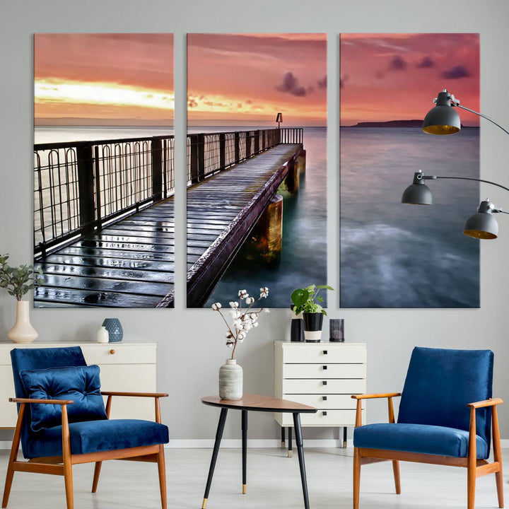 Serene Pier at Sunset Wall Art | Canvas Print | Ready to Hang | Coastal Decor for Living Room