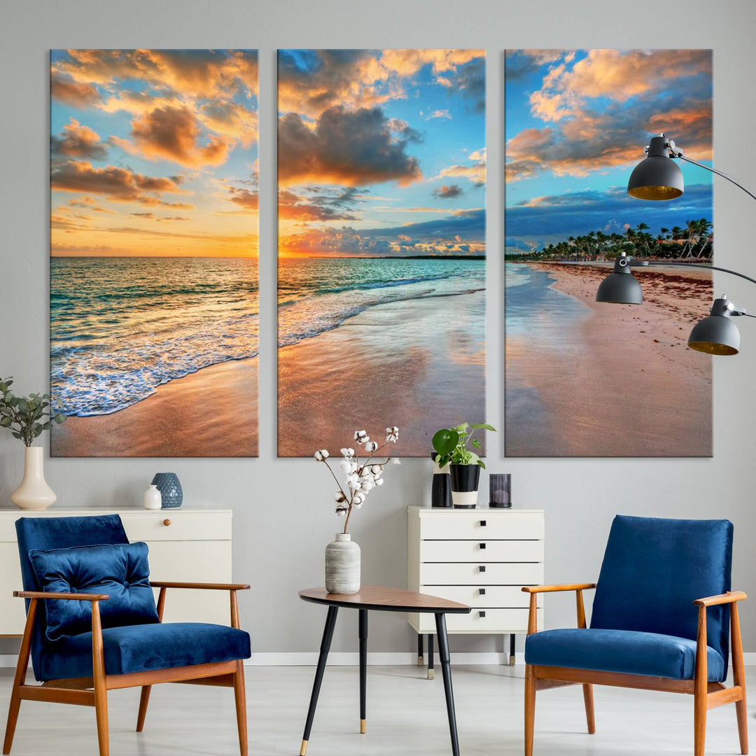 Serene Beach Sunset Wall Art | Coastal Ocean Canvas Print | Ready to Hang Tropical Decor for Home or Office