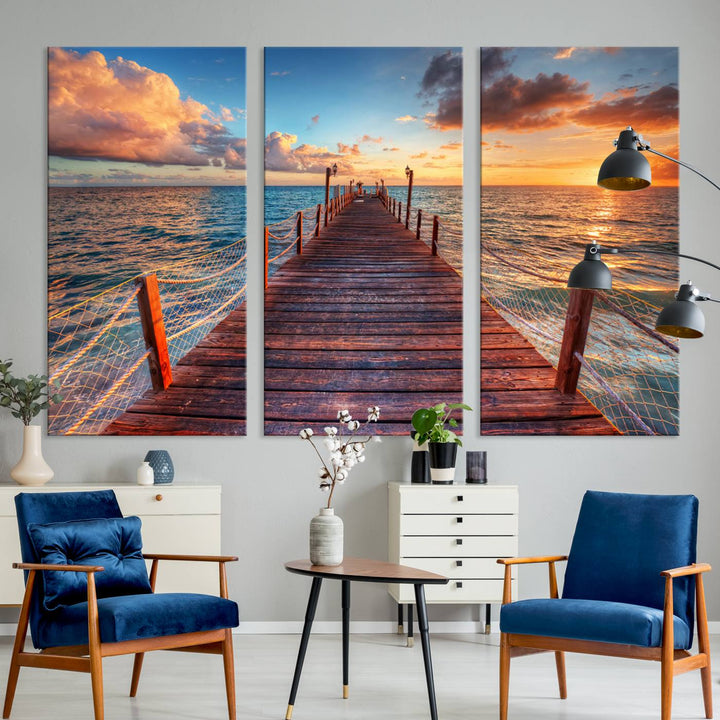 Vibrant Beach Sunset Wall Art | Coastal Ocean Canvas Print | Ready to Hang Tropical Decor for Living Room or Office