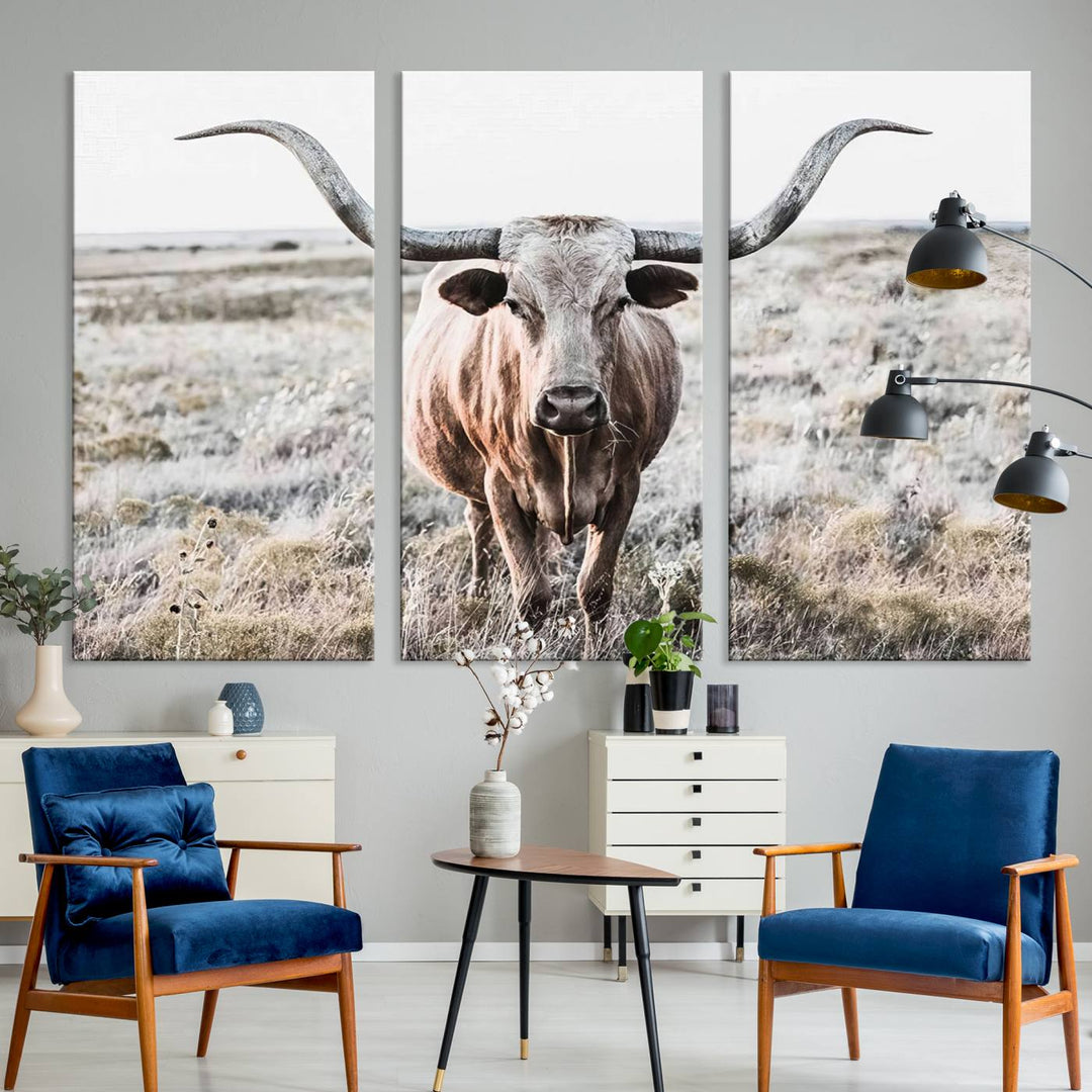 The Rustic Texas Longhorn Canvas Print adds charm to your decor.