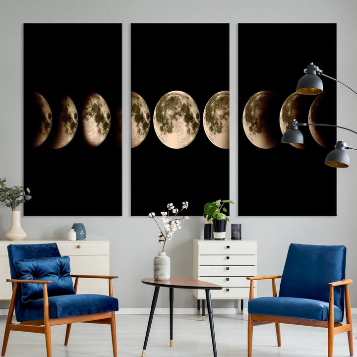 Phases of the Moon canvas print, ideal for lunar sequence decor.