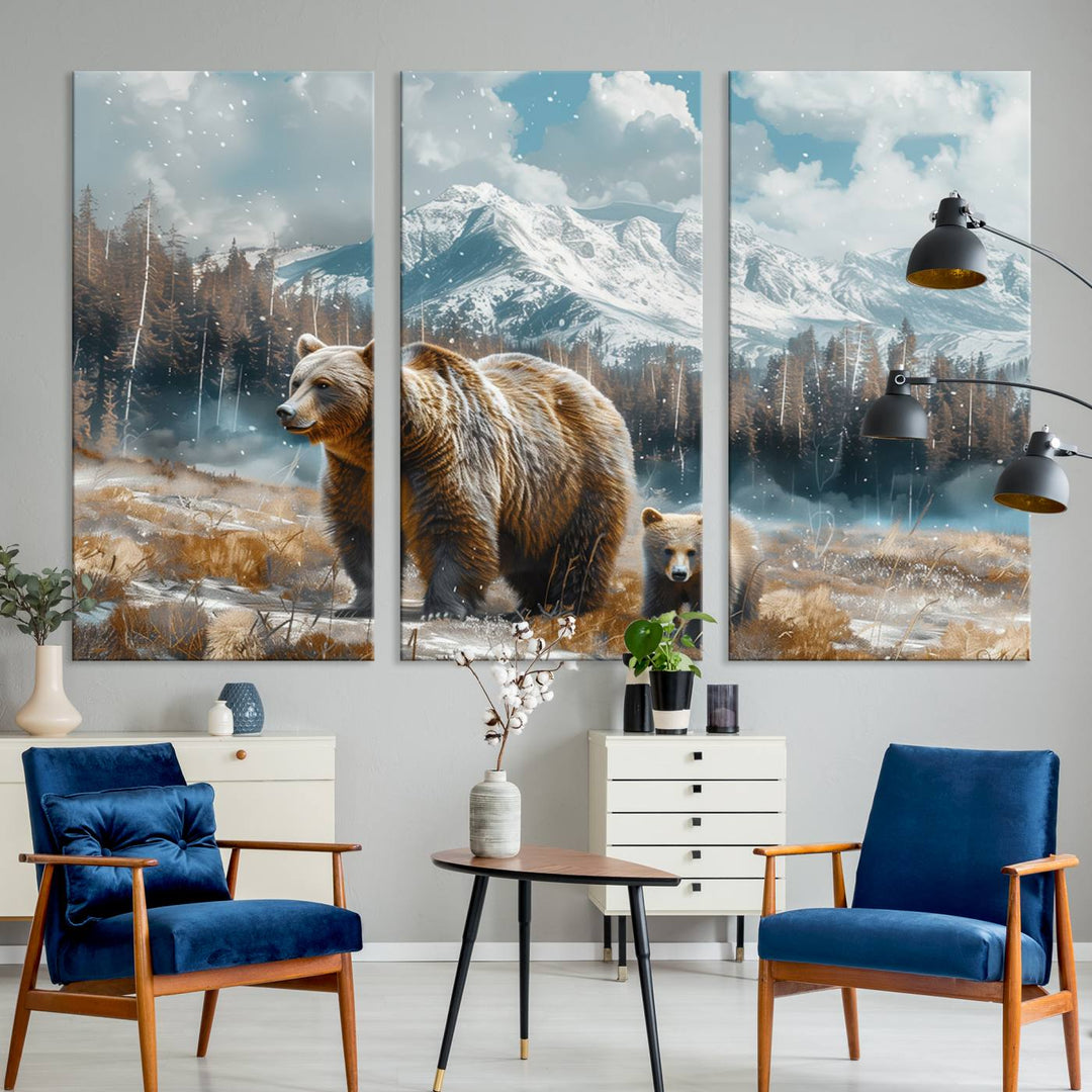 Bear and Baby Bear Wall Art Canvas Print is perfect nursery decor.