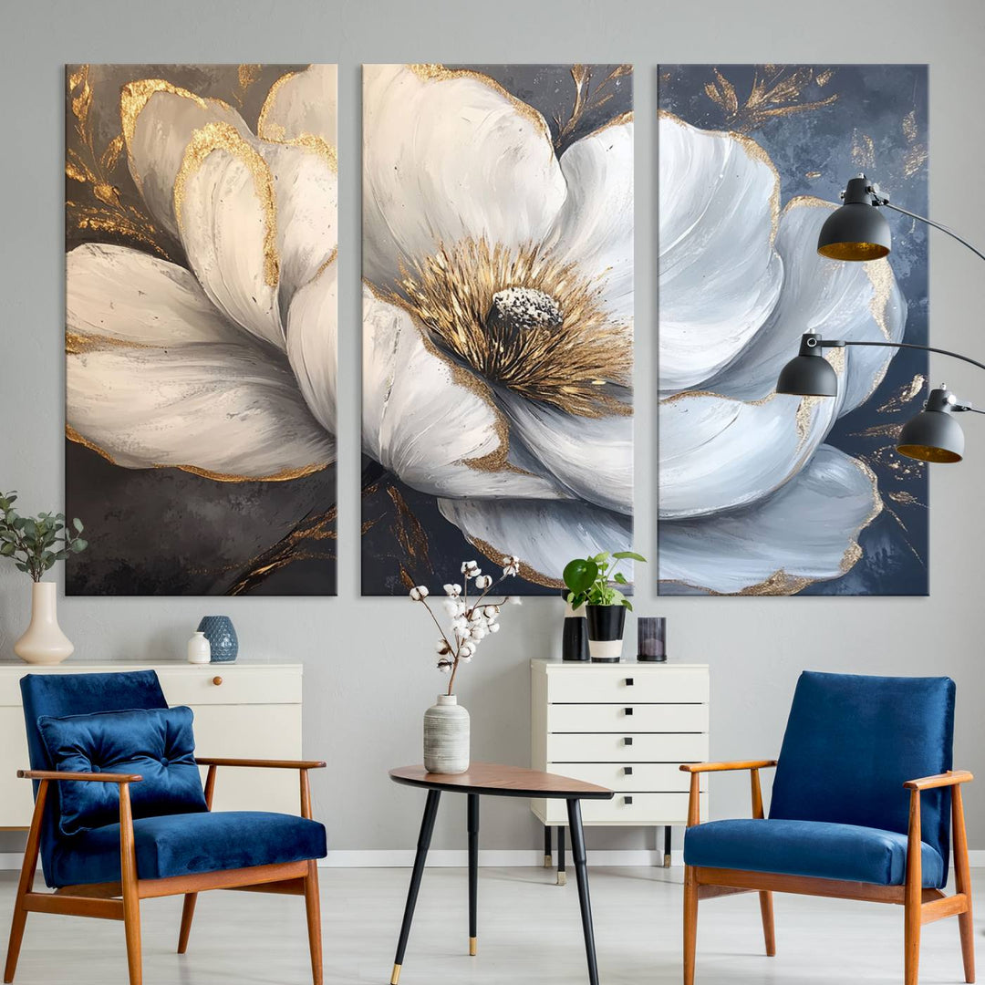 White Magnolia Flower Wall Art | Canvas Print | Abstract Floral Wall Decor | Elegant Bloom Artwork | Framed for Living Room or Bedroom