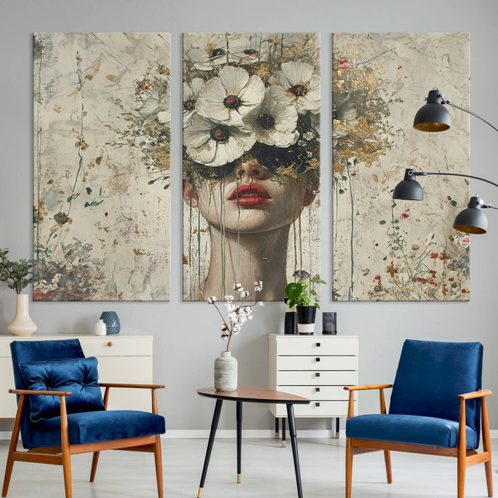 Abstract Floral Women Patel Wall Art Canvas Print