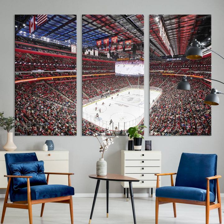 Barton Malow Little Caesars Arena Detroit Wall Art Canvas Print - Detroit Hockey and Basketball Stadium Print