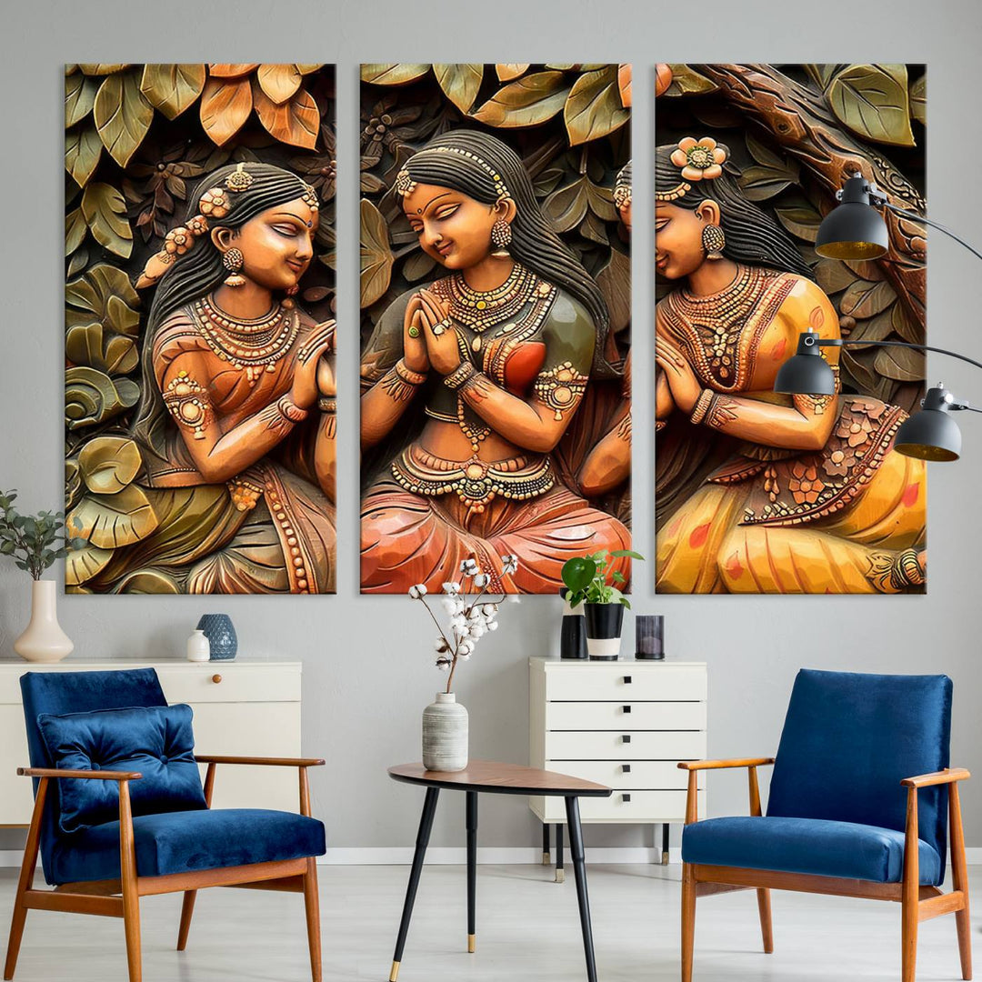 Indian Woman Statue Wall Art Canvas Print