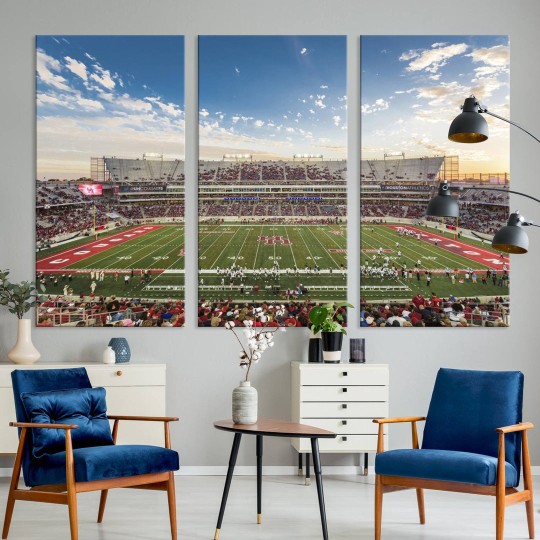 Houston Cougars Football Team Print - Houston TDECU Stadium Wall Art Canvas Print