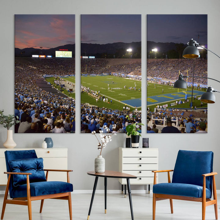 UCLA Bruins Football Team Print - Pasadena Rose Bowl Stadium Wall Art Canvas Print