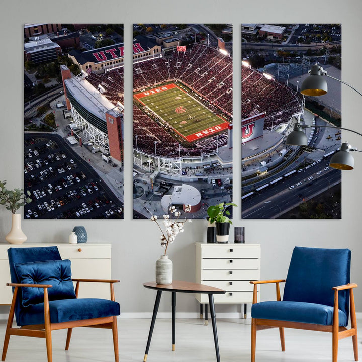 Utah Utes Football Team Print - Salt Lake City Rice-Eccles Stadium Wall Art Canvas Print