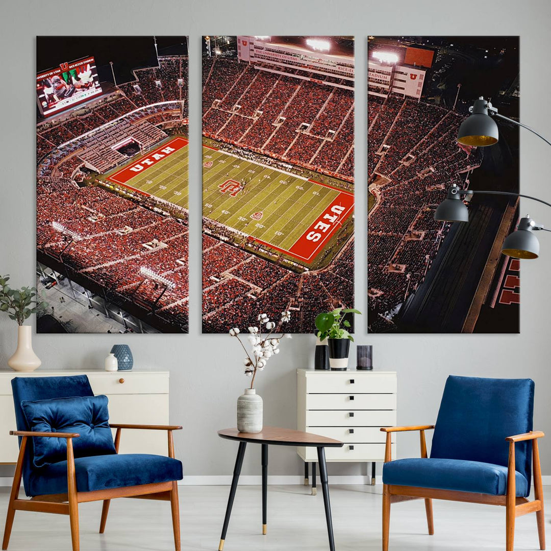 Utah Utes Football Team Print - Salt Lake City Rice-Eccles Stadium Wall Art Canvas Print