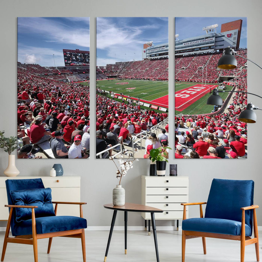 Utah Utes Football Team Print - Salt Lake City Rice-Eccles Stadium Wall Art Canvas Print